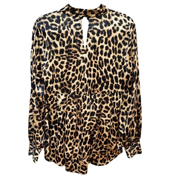 Vince Camuto Blouse Leopard Print Long Sleeve Keyhole Neck Career Mob Wife M - Picture 6 of 8